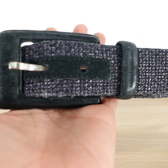 VINTAGE Old Belt Mens Size 30 Black Leather Buckle 90s Designer RENE LEZARD - Picture 4 of 14
